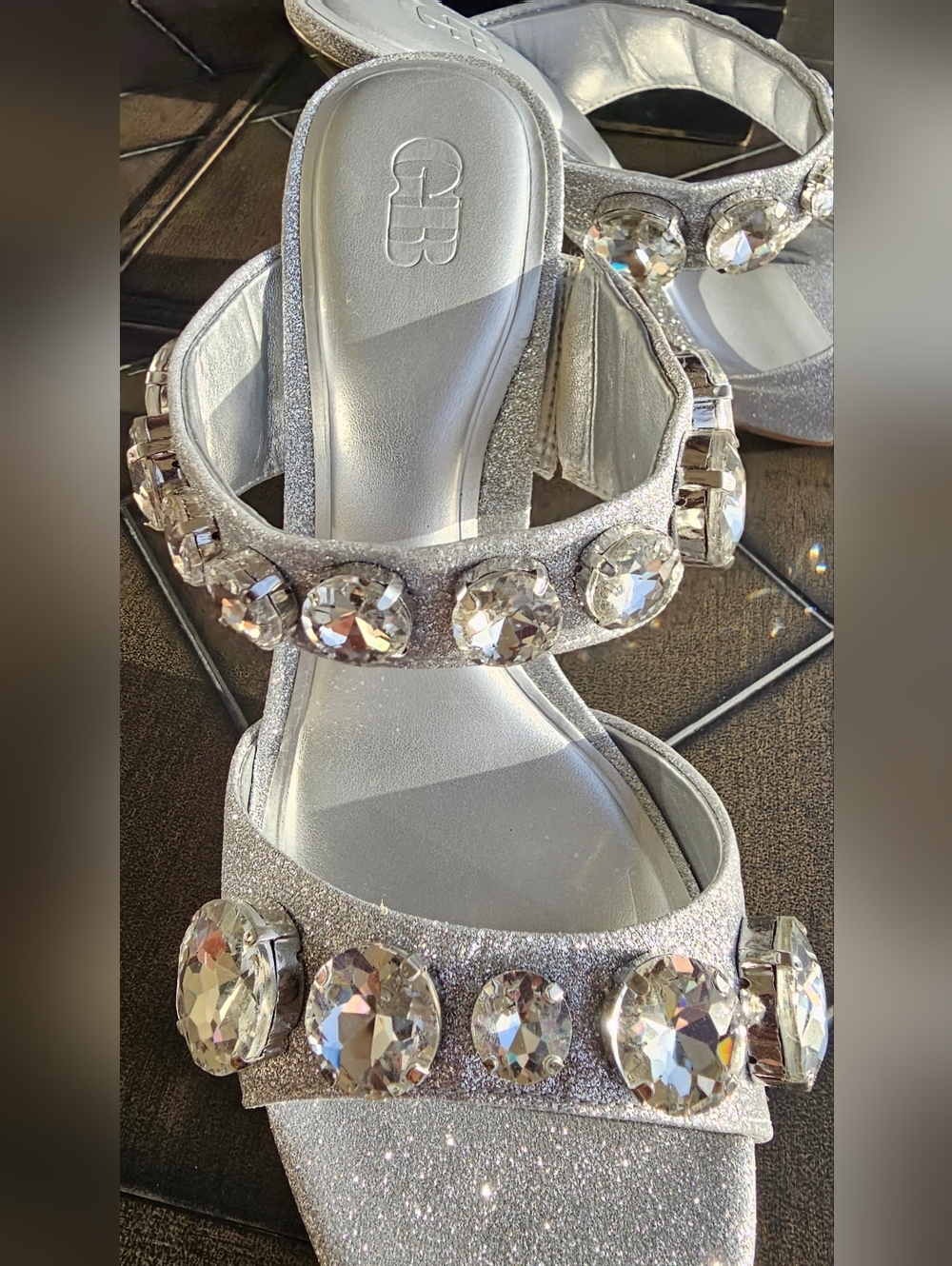 GB Silver Glitter Crystal/Rhinestone Embellished Heels Womens Sz 8, 8.5, & 9 - Picture 5 of 9